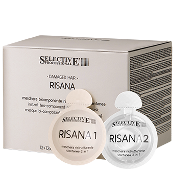 Двукомпонентна терапия маска за увредена коса със  слуз от охлюв, еластин и колаген - Selective Professional Risana 12+12 бр X15 мл