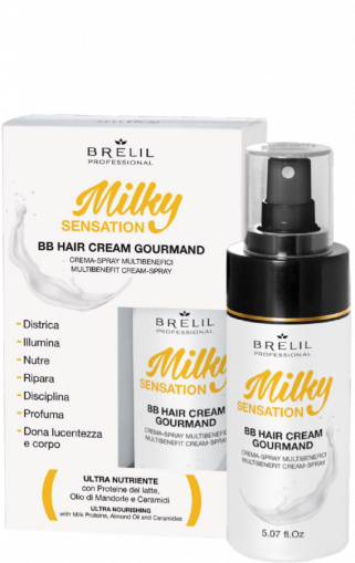 BB крем-спрей с млечен протеин, бадемово масло и серамиди  -  Brelil Professional Milky Sensation Hair BB Cream Gourmand150 мл