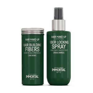 Фибри за сгъстяване на коса Тъмно кафяво - Immortal Hair Building Fibers 20gr & Fibers Locking Spray 150мл - Dark Brown